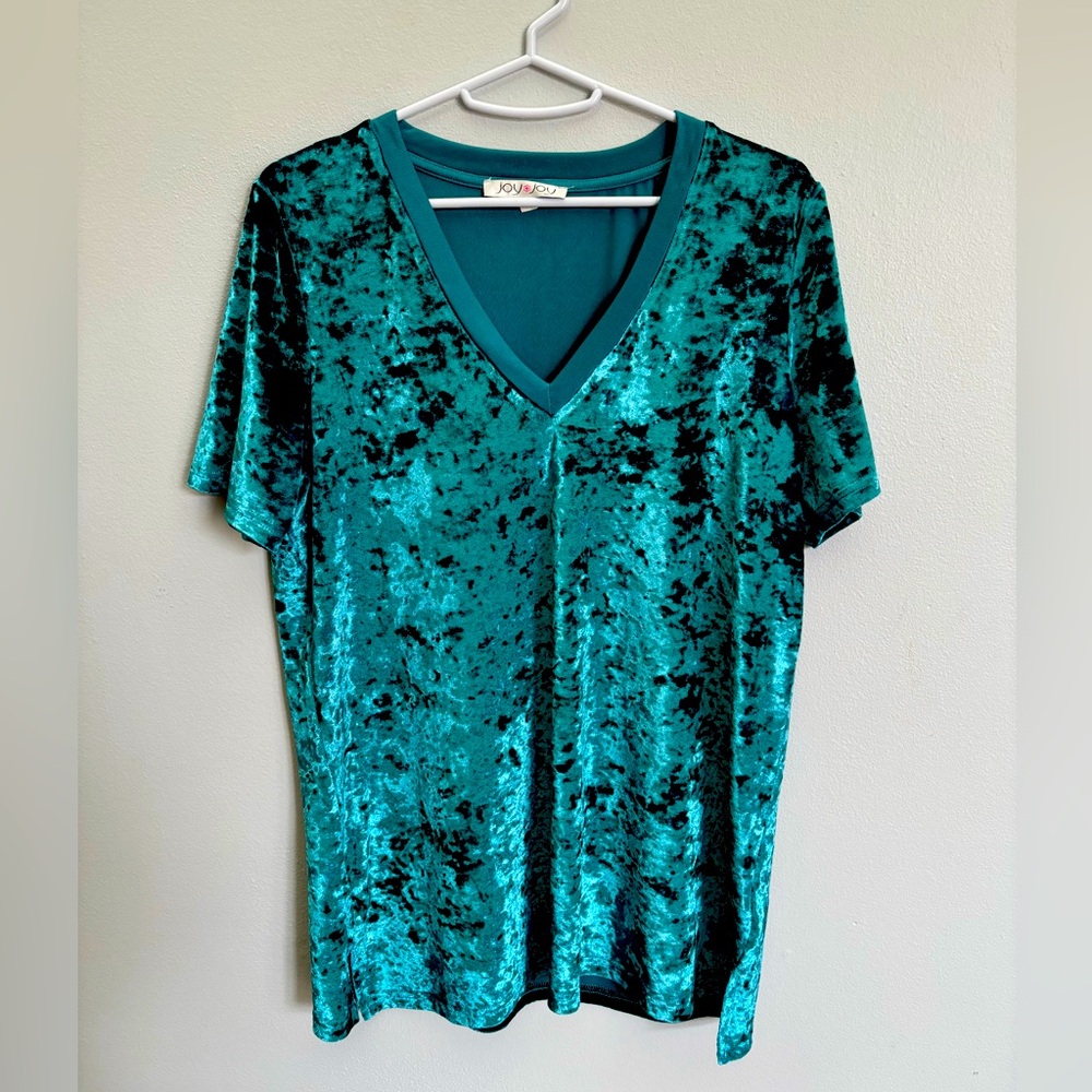 Joy Joy Teal Crushed Velvet T-shirt